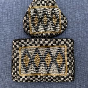 Neiman Marcus Vintage matching beaded coin purse and zippered clutch/wallet.